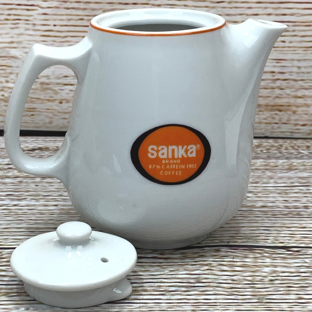 Vintage Sanka Coffee Pot Creamer Server Decaffeinated Japan Ceramic Teapot w Lid